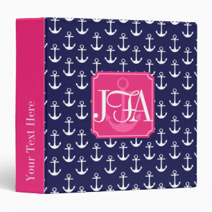 Modern Navy Blue Anchors Pattern Personalized Binder