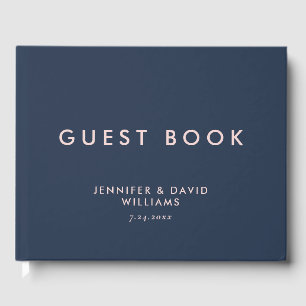 Modern Navy Blue and Blush Monogram Wedding Guest Book