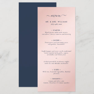 Modern Navy Blue and Blush Pink Wedding Menu