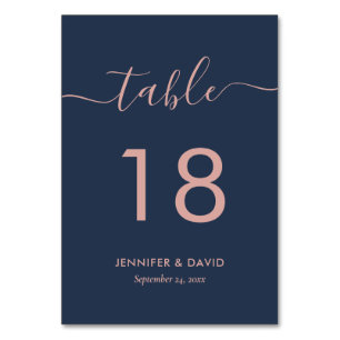 Modern Navy Blue and Blush Table Number Card