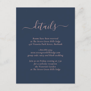 Modern Navy Blue and Blush Wedding Enclosure Card