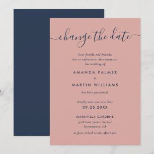 Modern Navy Blue and Blush Wedding Postponement Announcement