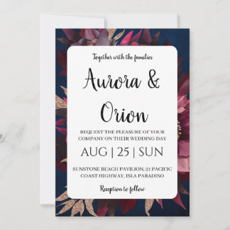 modern navy blue and burgundy wedding invitations