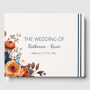 Modern Navy Blue and Burnt Orange Wedding Guest Book