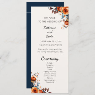 Modern Navy Blue and Burnt Orange Wedding Programs