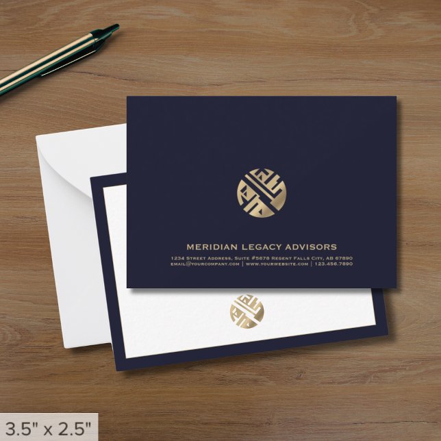 Modern Navy Blue and Gold Business Note Card (Creator Uploaded)