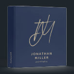 Modern Navy Blue and Gold Monogram Portfolio Binder<br><div class="desc">Keep your important documents organized in style with this modern navy blue and gold monogram portfolio binder. The unique brush script 2 initial monogram with name and portfolio text below in a modern sans serif font adds a personalized touch. Customize the spine text for a truly unique binder. Perfect for...</div>