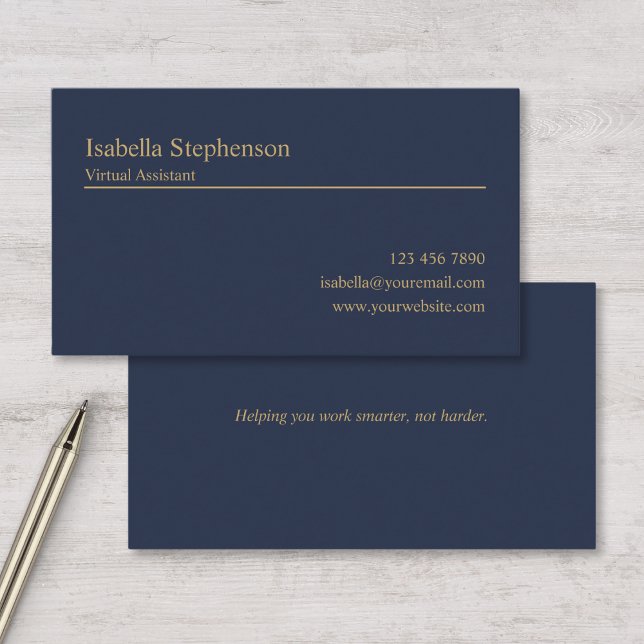 Modern Navy Blue and Gold Virtual Assistant  Business Card (Creator Uploaded)