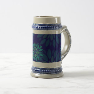Modern Navy Blue and Green Floral Leaves Pattern Beer Stein