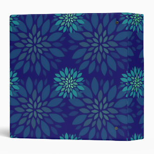 Modern Navy Blue and Green Floral Leaves Pattern Binder