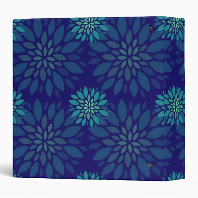 Modern Navy Blue and Green Floral Leaves Pattern Binder (Back/Spine)