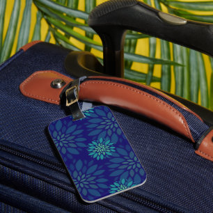 Modern Navy Blue and Green Floral Leaves Pattern Luggage Tag