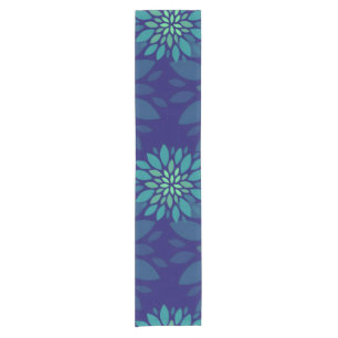 Modern Navy Blue and Green Floral Leaves Pattern Short Table Runner