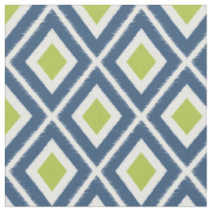 Modern Navy Blue and Lime Green Ikat Pattern Fabric