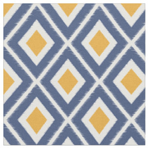 Modern Navy Blue and Mustard Yellow Ikat Pattern Fabric