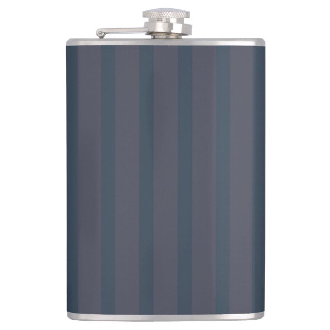 Modern Navy Blue and Plum Striped Flask, 8oz. Hip Flask (Front)