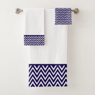 Modern Navy Blue and White Chevron Stripe Bath Towel Set