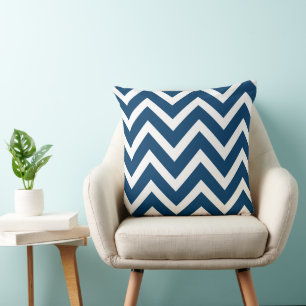 Modern Navy Blue and White Chevron Stripes Pattern Throw Pillow