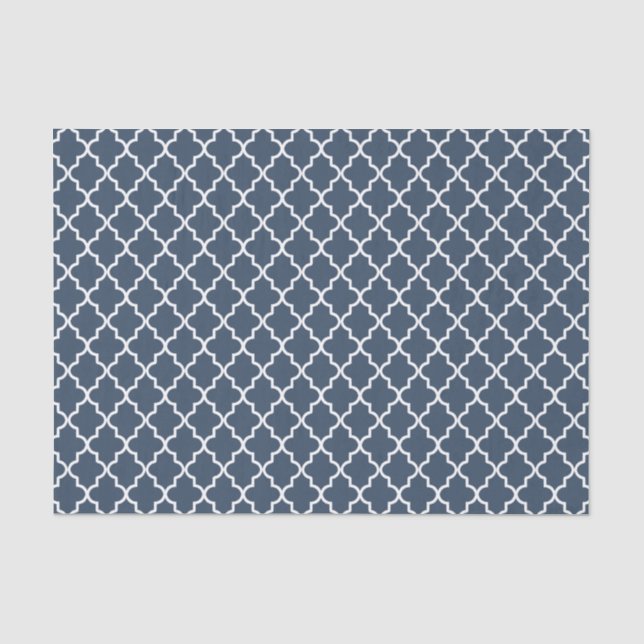 Modern Navy Blue and White Moroccan Quatrefoil Tissue Paper (Front)