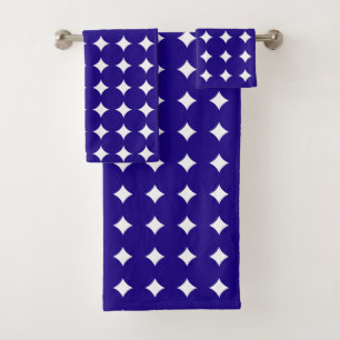Modern Navy Blue and White Pattern Bath Towel Set