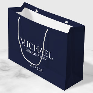 Modern Navy Blue and White Personalized Groomsman Large Gift Bag