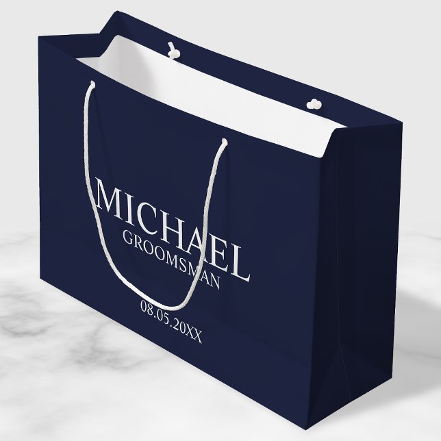 Modern Navy Blue and White Personalized Groomsman Large Gift Bag (Creator Uploaded)