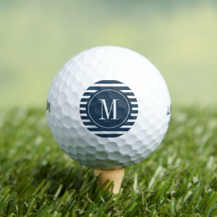 Modern Navy Blue and White Stripe with Monogram Golf Balls