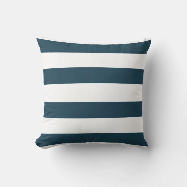 Modern Navy Blue And White Stripes Outdoor Pillow (Front)
