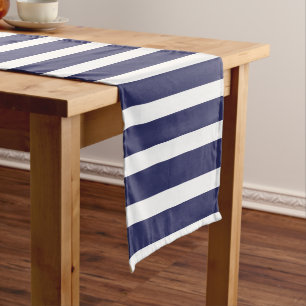 Modern Navy Blue And White Stripes Pattern  Short Table Runner