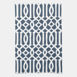Modern Navy Blue and White Trellis Pattern Kitchen Towel