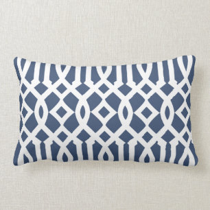 Modern Navy Blue and White Trellis Pattern Lumbar Pillow