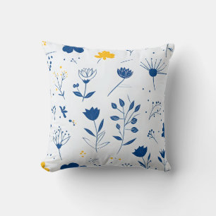 Modern Navy Blue and Yellow Floral Throw Pillow