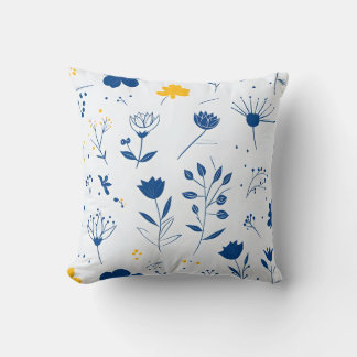 Modern Navy Blue and Yellow Floral Throw Pillow