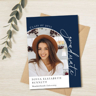 Modern Navy Blue Arch Photo Graduation Party  Invitation