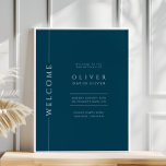 Modern Navy Blue Bar Mitzvah Welcome Sign<br><div class="desc">Mazel tov on this special occasion! Make your son's Bar Mitzvah party special with this minimalist typography dark navy blue welcome sign poster. This sign includes a place for the date,  location,  and city.</div>