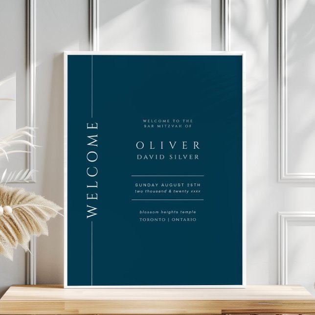 Modern Navy Blue Bar Mitzvah Welcome Sign (Creator Uploaded)