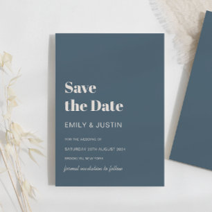 Modern Navy Blue Beige Save the Date Wedding Invitation