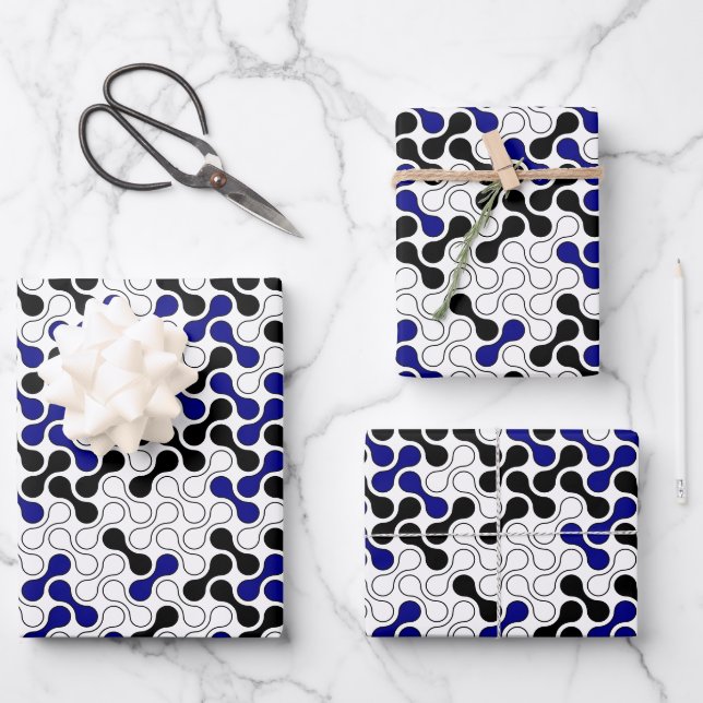 Modern Navy Blue Black Geometric Metaball Pattern Wrapping Paper Sheet (Front)