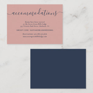 Modern Navy Blue Blush Wedding Accommodation Cards
