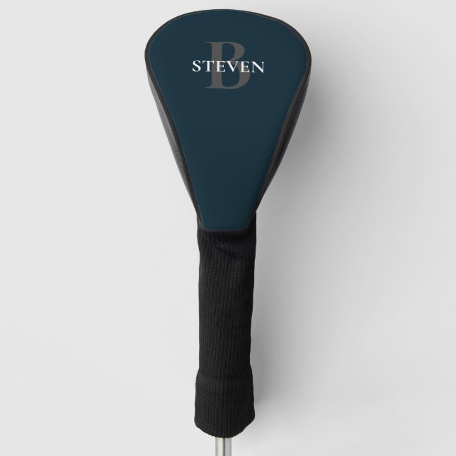 Modern Navy Blue Bold Monogram Name Personalized Golf Head Cover (Front)