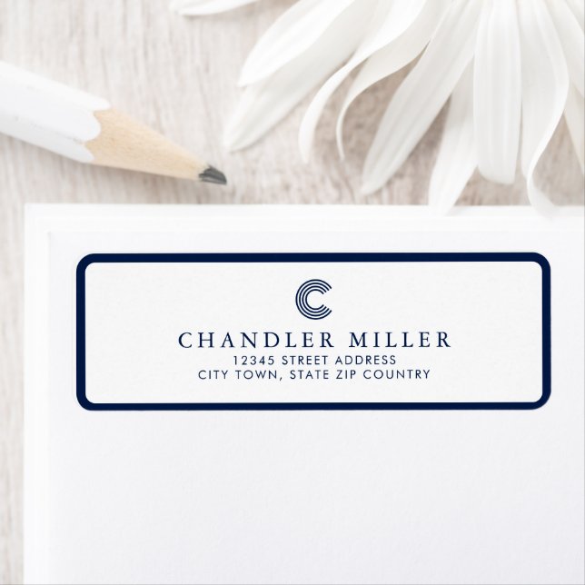 Modern Navy Blue Border Custom Stationery Address (En situation)