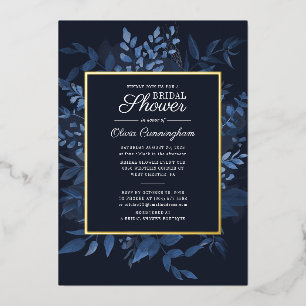 Modern Navy Blue Botanical Foliage Bridal Shower