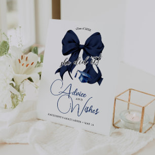 Modern Navy Blue Bow Graduation Advice & Wishes Pedestal Sign