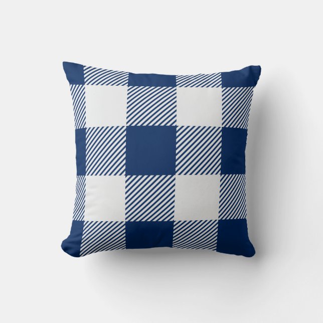 Modern Navy Blue Buffalo Plaid Check Pattern Throw Pillow (Front)