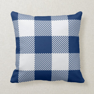 Modern Navy Blue Buffalo Plaid Check Pattern Throw Pillow