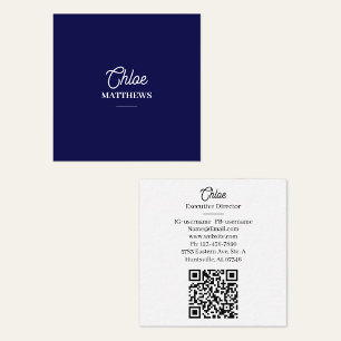 Modern Navy Blue Business Card with QR Code
