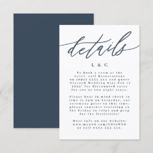Modern Navy Blue Calligraphy Wedding Details RSVP Card