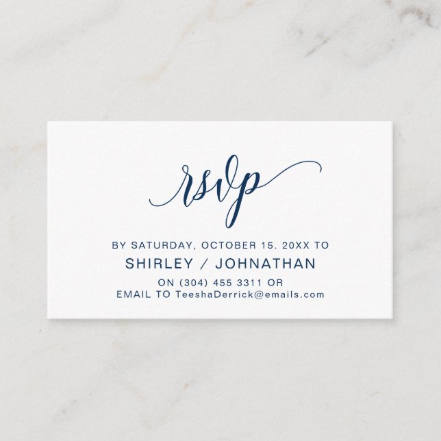 Modern Navy Blue Calligraphy, Wedding RSVP Enclosure Card (Front)