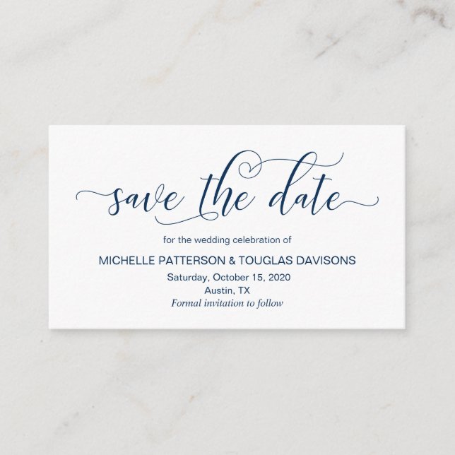 Modern Navy blue calligraphy Wedding Save the date Enclosure Card (Front)