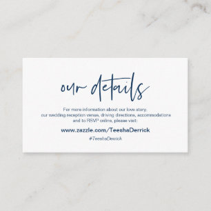 Modern Navy Blue casual elegance font, Our Details Enclosure Card